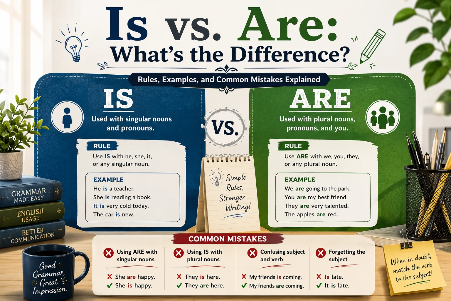 Is vs. Are: What's the Difference? Rules, Examples, and Common Mistakes Explained