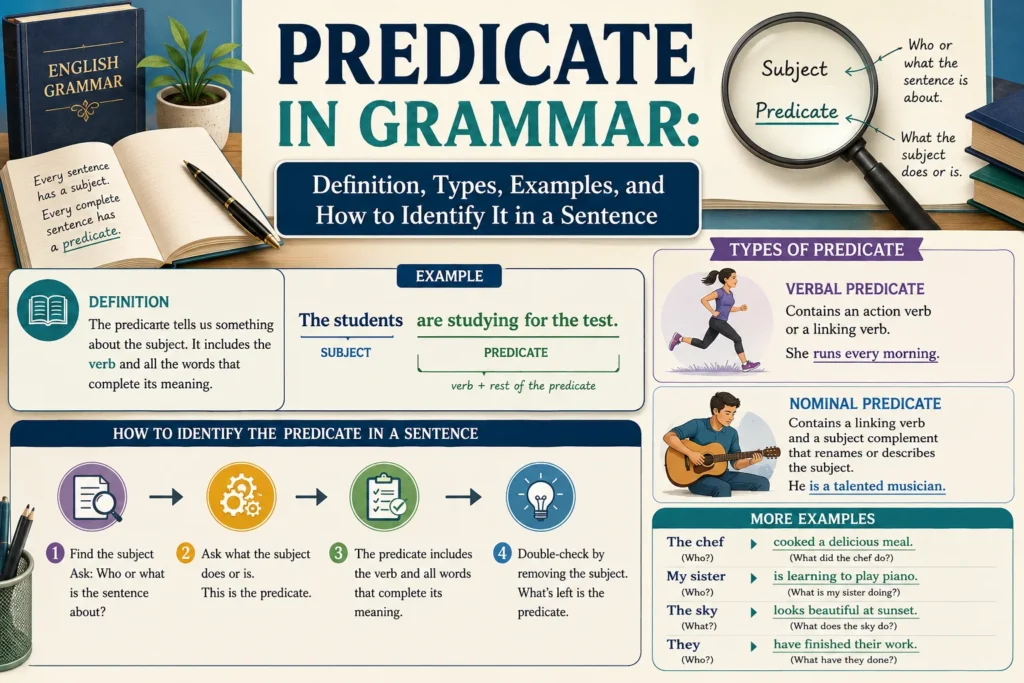 Predicate in Grammar: Definition, Types, Examples, and How to Identify It in a Sentence